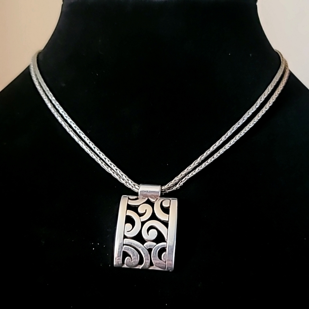 Vintage Brighton Silver Plated Rectangular Filigr… - image 1